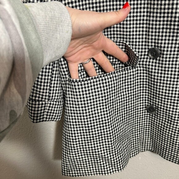 Abercrombie Fitch GIngham Linen-Blend Slouchy Blazer Jacket M Black Oversized - Picture 7 of 10